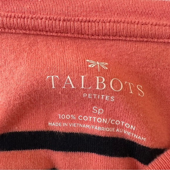 Talbots Beateau Neck Three Quarter Sleeve Tee Pink with Navy Stripes, Size SP - Picture 3 of 4